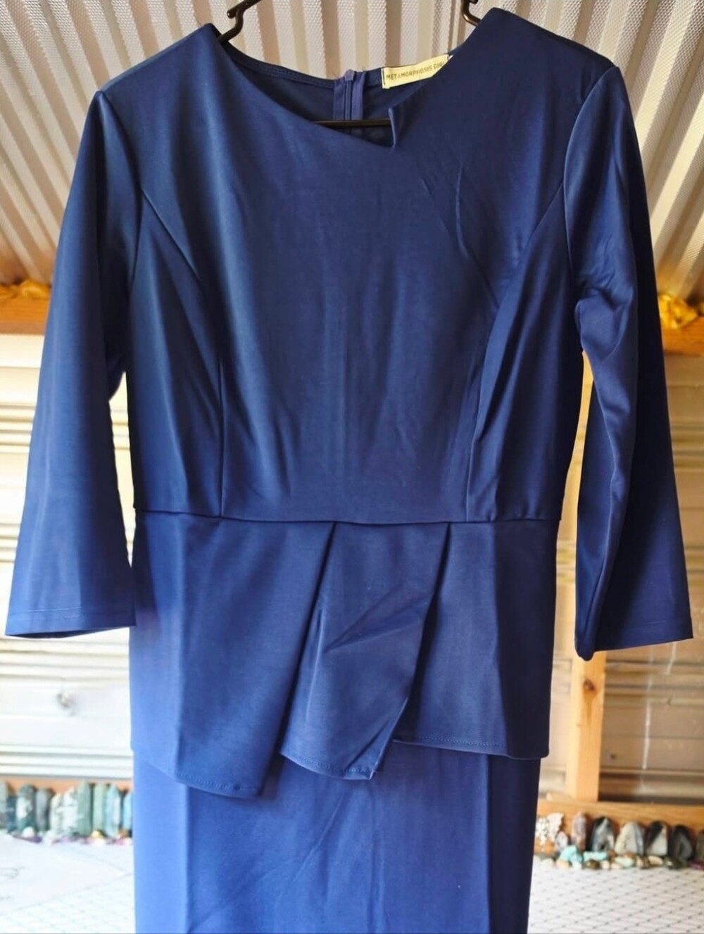 Metamorphosis Girl Deep Navy Long-Sleeve Peplum Midi Body Con Dress